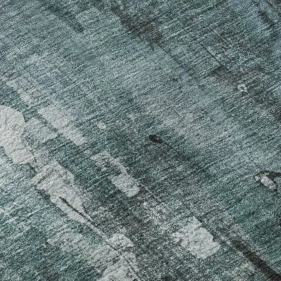 Teal Charcoal And Ivory Abstract Washable Area Rug With UV Protection Photo 2