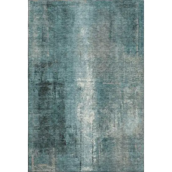 Teal Charcoal And Ivory Abstract Washable Area Rug With UV Protection Photo 7