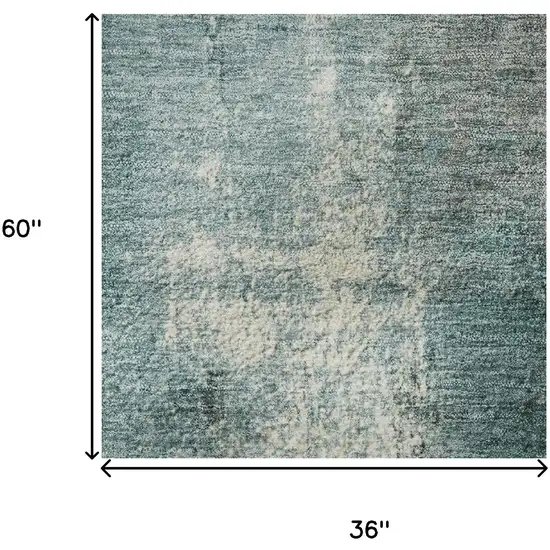 Teal Charcoal And Ivory Abstract Washable Area Rug With UV Protection Photo 9