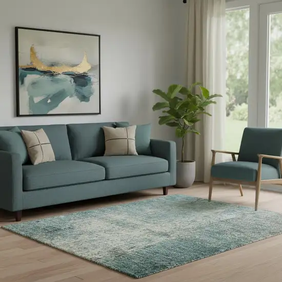 Teal Charcoal And Ivory Abstract Washable Area Rug With UV Protection Photo 2