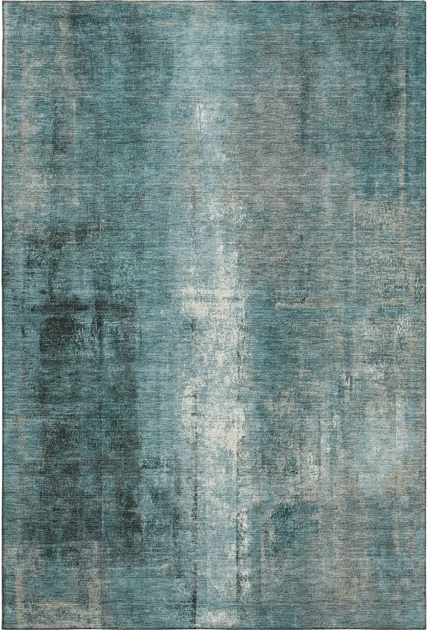 Teal Charcoal And Ivory Abstract Washable Area Rug With UV Protection Photo 7