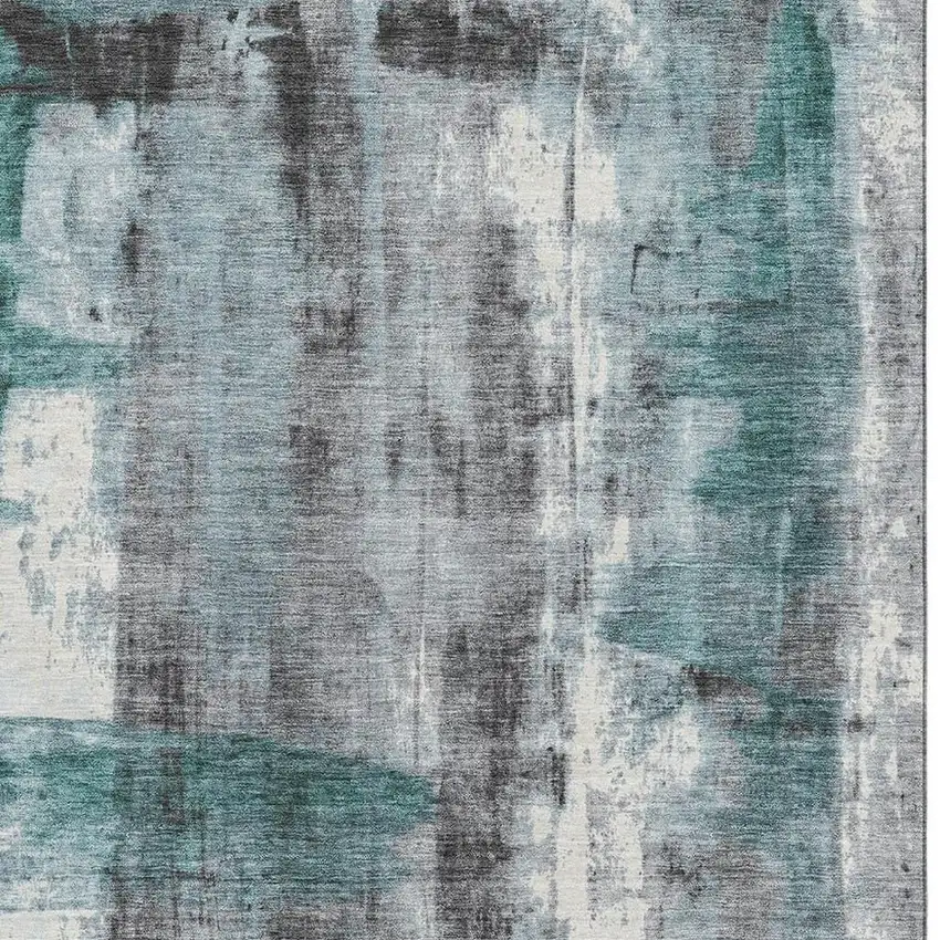 Teal Charcoal And Ivory Abstract Washable Area Rug With UV Protection Photo 3