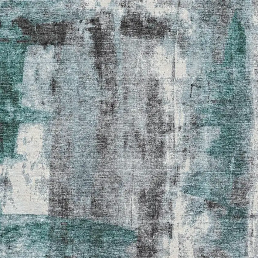 Teal Charcoal And Ivory Abstract Washable Area Rug With UV Protection Photo 3