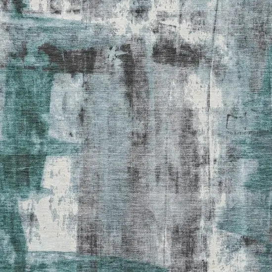 Teal Charcoal And Ivory Abstract Washable Area Rug With UV Protection Photo 3