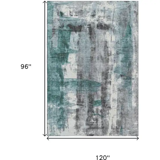 Teal Charcoal And Ivory Abstract Washable Area Rug With UV Protection Photo 9