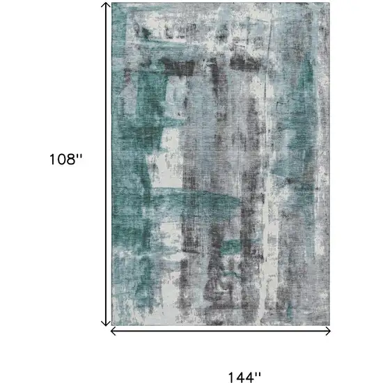 Teal Charcoal And Ivory Abstract Washable Area Rug With UV Protection Photo 9