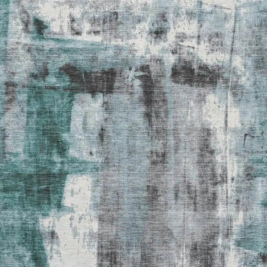 Teal Charcoal And Ivory Abstract Washable Area Rug With UV Protection Photo 3