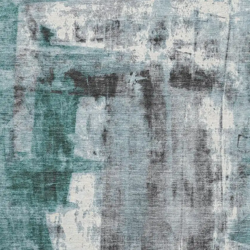 Teal Charcoal And Ivory Abstract Washable Area Rug With UV Protection Photo 3