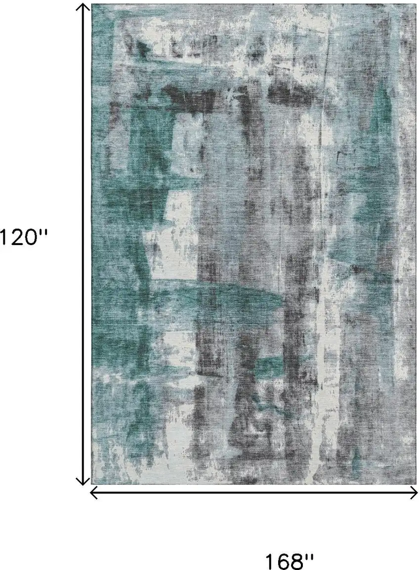 Teal Charcoal And Ivory Abstract Washable Area Rug With UV Protection Photo 9