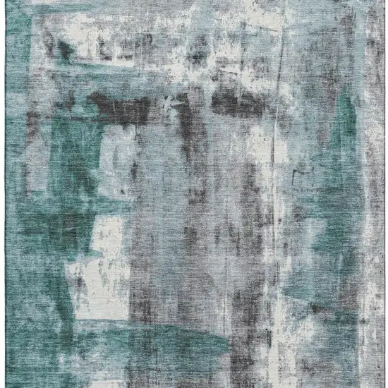 Teal Charcoal And Ivory Abstract Washable Area Rug With UV Protection Photo 4