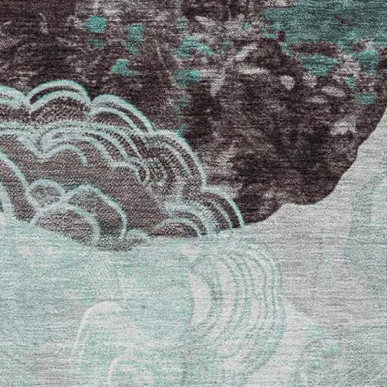 Teal Charcoal And Ivory Geometric Washable Area Rug With UV Protection Photo 2