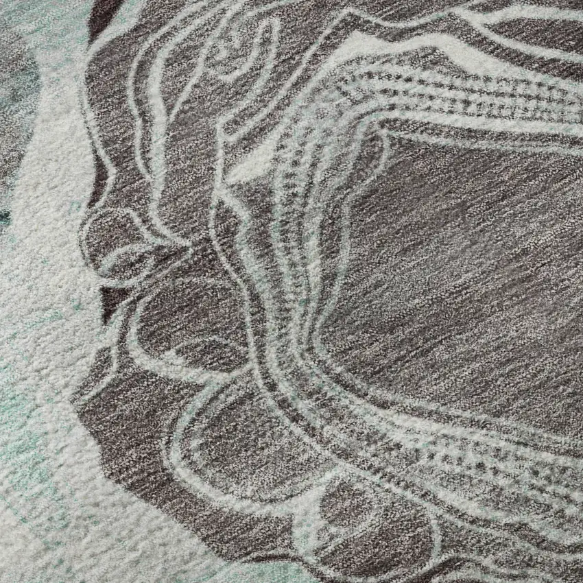 Teal Charcoal And Ivory Geometric Washable Area Rug With UV Protection Photo 9