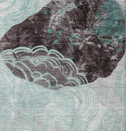 Teal Charcoal And Ivory Geometric Washable Area Rug With UV Protection Photo 2