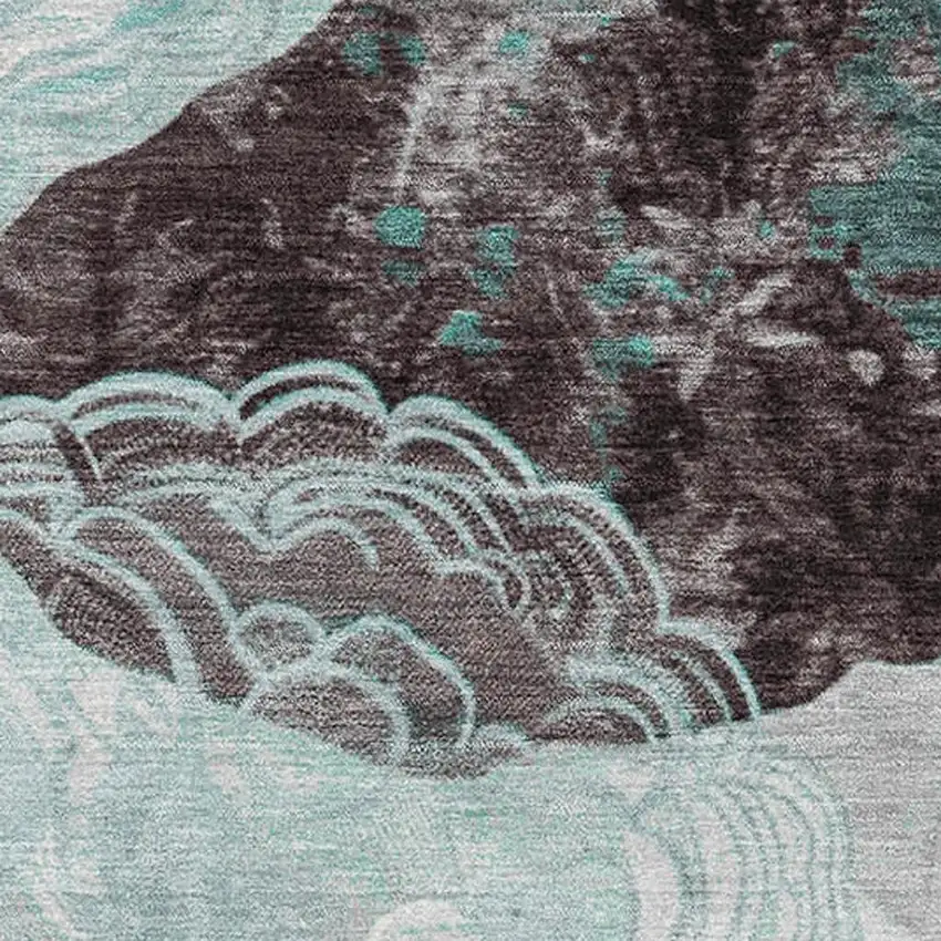 Teal Charcoal And Ivory Geometric Washable Area Rug With UV Protection Photo 2