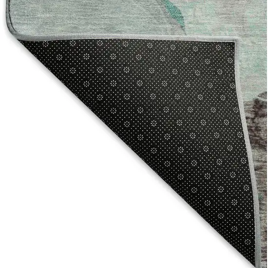 Teal Charcoal And Ivory Geometric Washable Area Rug With UV Protection Photo 6