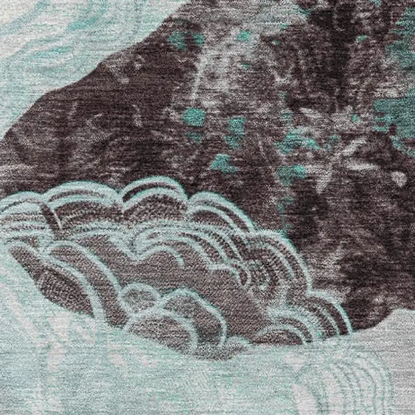 Teal Charcoal And Ivory Geometric Washable Area Rug With UV Protection Photo 2