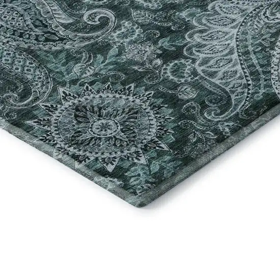 Teal Charcoal And Ivory Paisley Washable Area Rug With UV Protection Photo 7