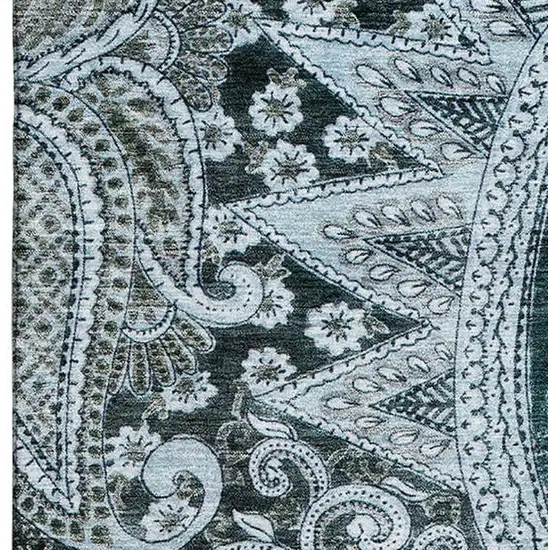 Teal Charcoal And Ivory Paisley Washable Area Rug With UV Protection Photo 2