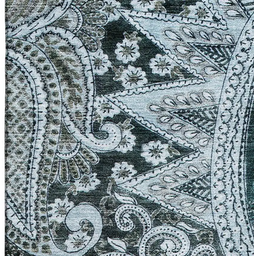 Teal Charcoal And Ivory Paisley Washable Area Rug With UV Protection Photo 2