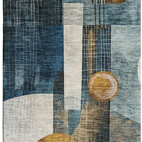 Teal Copper And Beige Abstract Geometric Washable Area Rug With UV Protection Photo 3