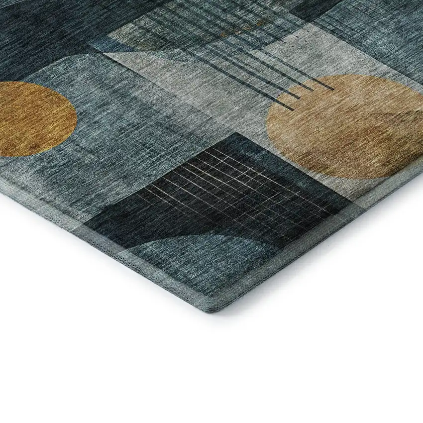 Teal Copper And Beige Abstract Geometric Washable Area Rug With UV Protection Photo 7