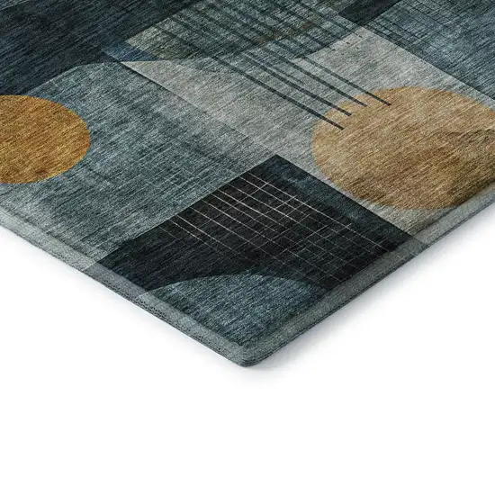 Teal Copper And Beige Abstract Geometric Washable Area Rug With UV Protection Photo 7