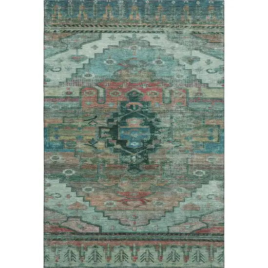 Teal Copper And Gold Oriental Washable Area Rug With UV Protection Photo 1