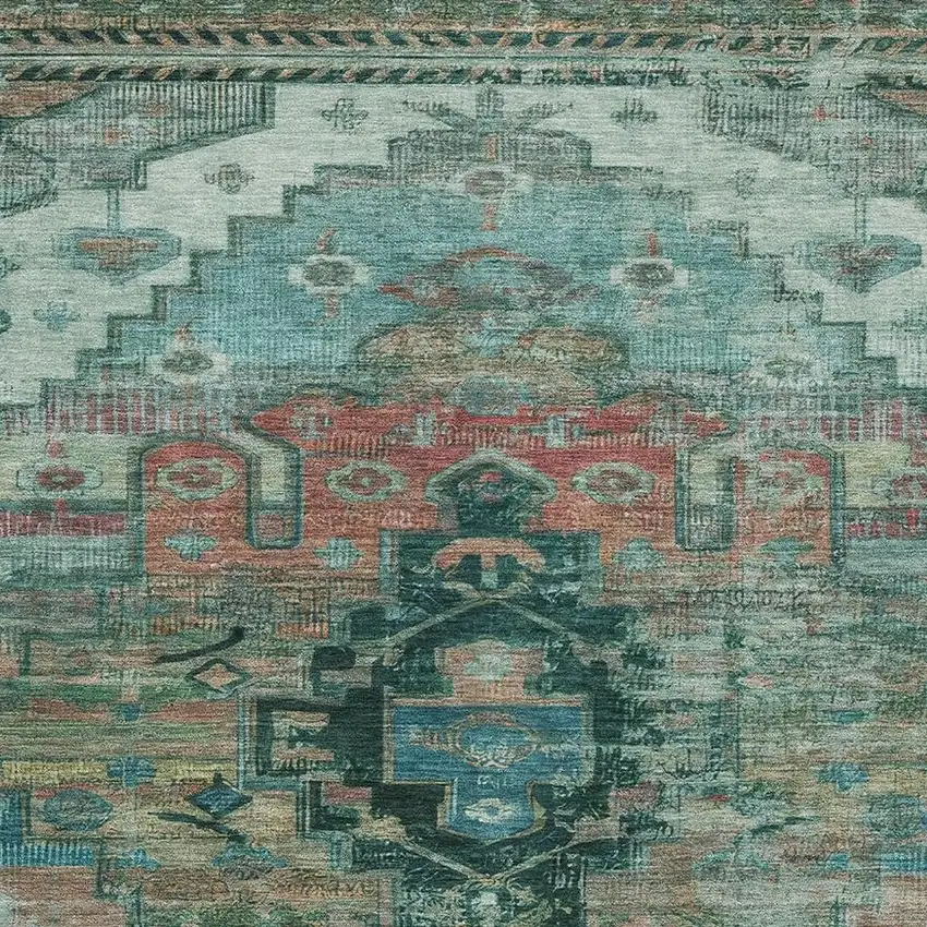 Teal Copper And Gold Oriental Washable Area Rug With UV Protection Photo 2