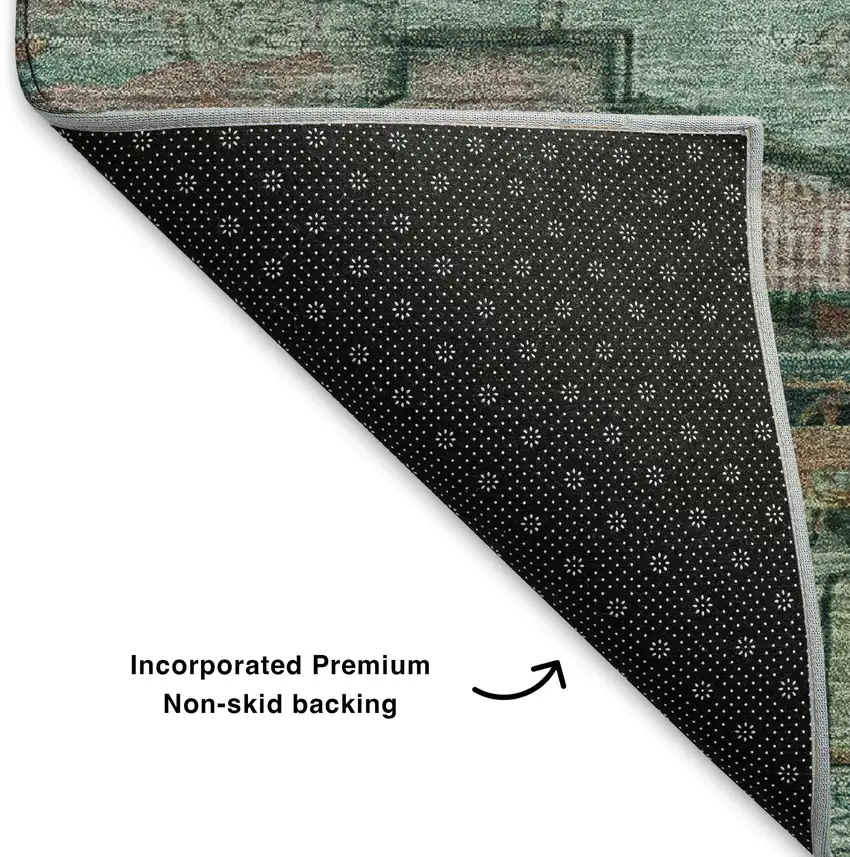 Teal Copper And Gold Oriental Washable Area Rug With UV Protection Photo 6