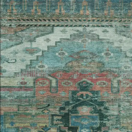 Teal Copper And Gold Oriental Washable Area Rug With UV Protection Photo 2