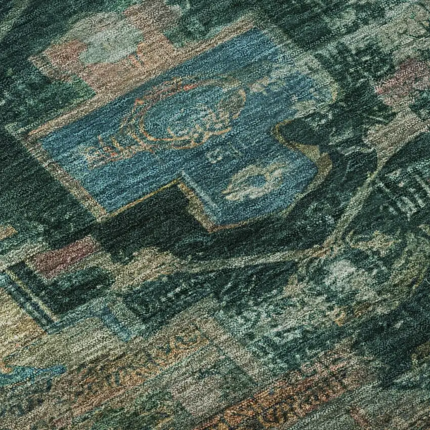 Teal Copper And Gold Oriental Washable Area Rug With UV Protection Photo 9