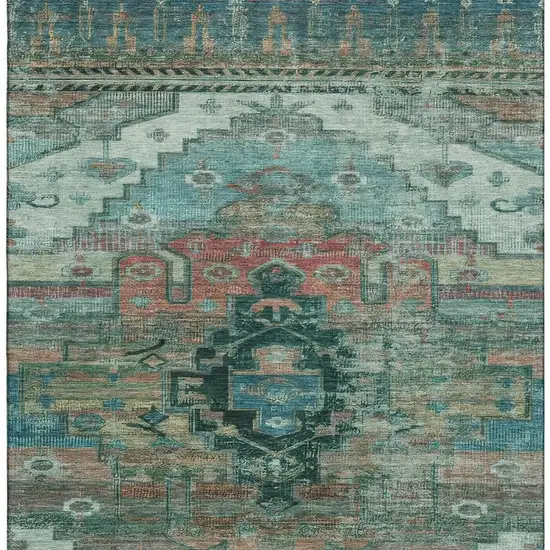 Teal Copper And Gold Oriental Washable Area Rug With UV Protection Photo 3