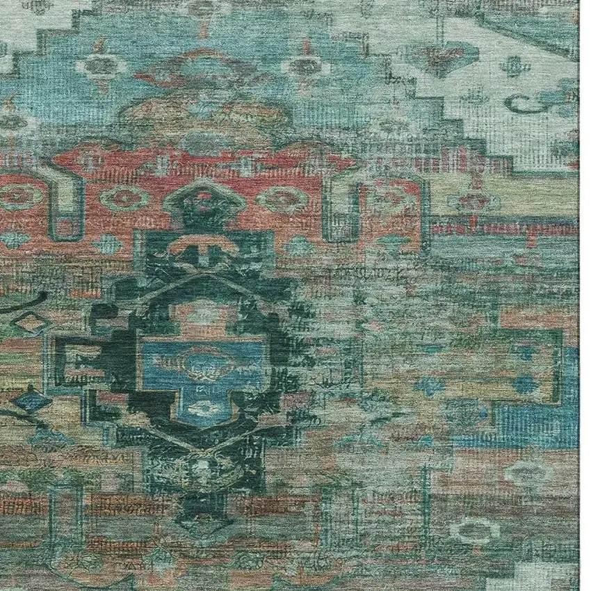 Teal Copper And Gold Oriental Washable Area Rug With UV Protection Photo 2