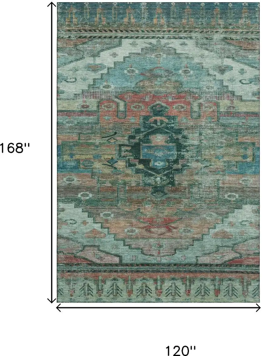 Teal Copper And Gold Oriental Washable Area Rug With UV Protection Photo 9