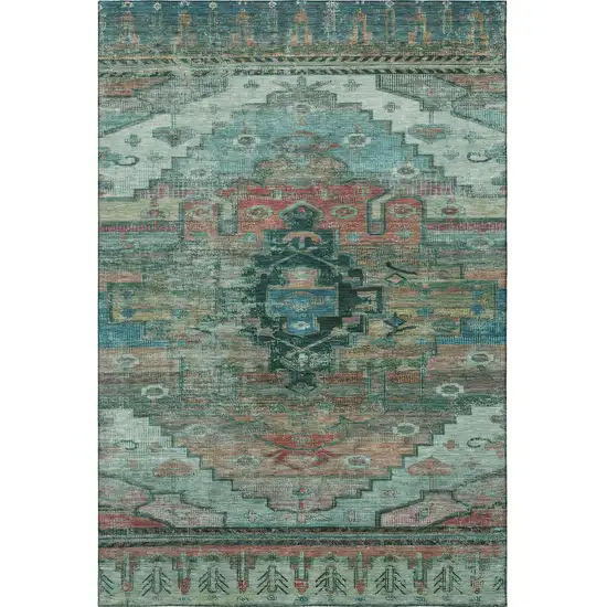 Teal Copper And Gold Oriental Washable Area Rug With UV Protection Photo 2