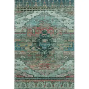 Photo of Teal Copper And Gold Oriental Washable Area Rug With UV Protection