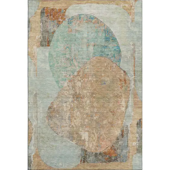 Teal Copper And Gray Abstract Washable Area Rug With UV Protection Photo 6