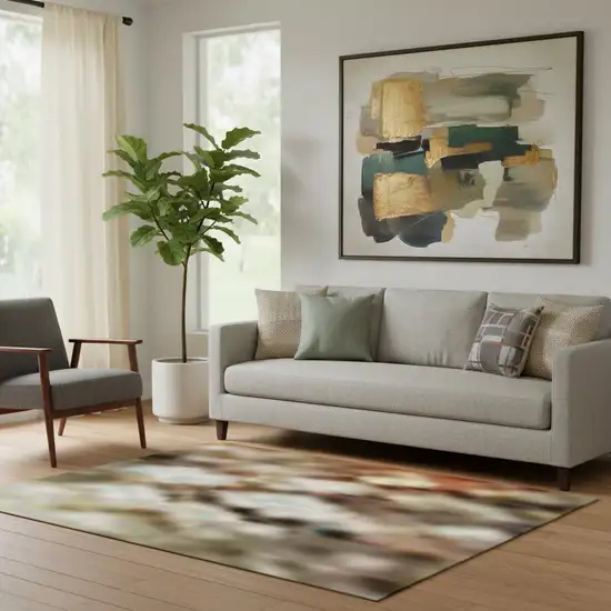 Teal Copper And Gray Abstract Washable Area Rug With UV Protection Photo 2