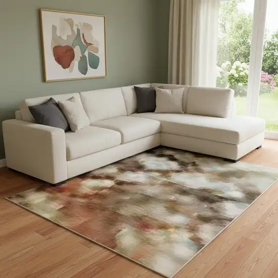 Teal Copper And Gray Abstract Washable Area Rug With UV Protection Photo 2