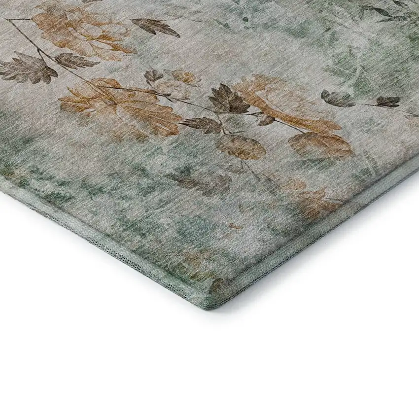 Teal Copper And Ivory Floral Washable Area Rug With UV Protection Photo 8
