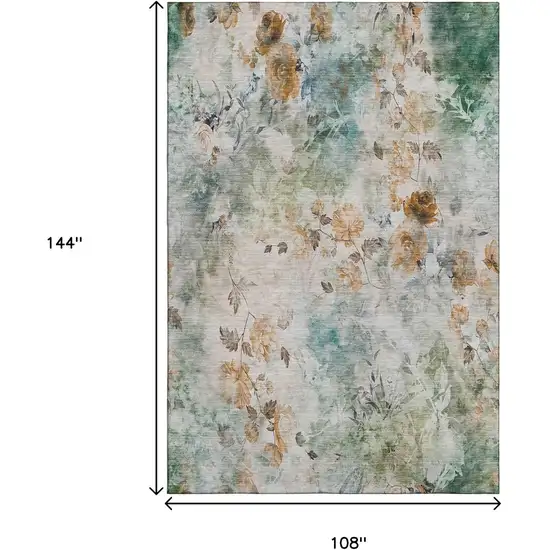 Teal Copper And Ivory Floral Washable Area Rug With UV Protection Photo 3