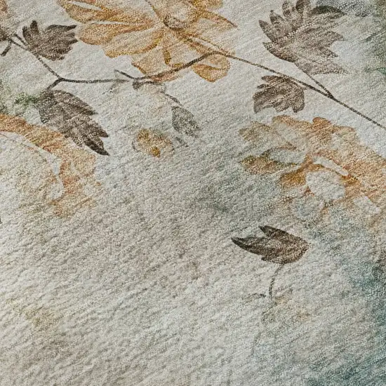 Teal Copper And Ivory Floral Washable Area Rug With UV Protection Photo 9