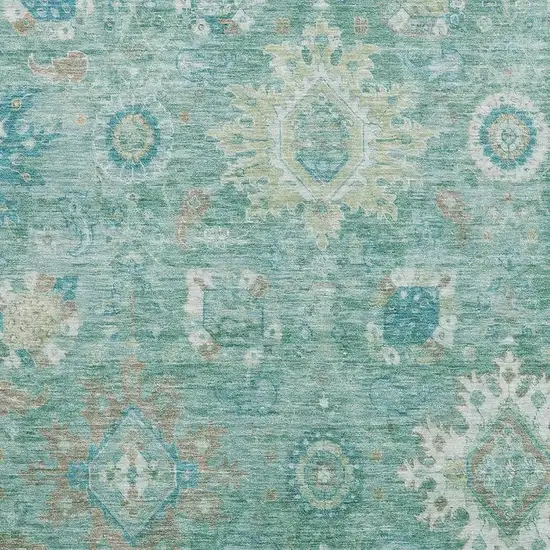 Teal Copper And Ivory Oriental Washable Area Rug With UV Protection Photo 3