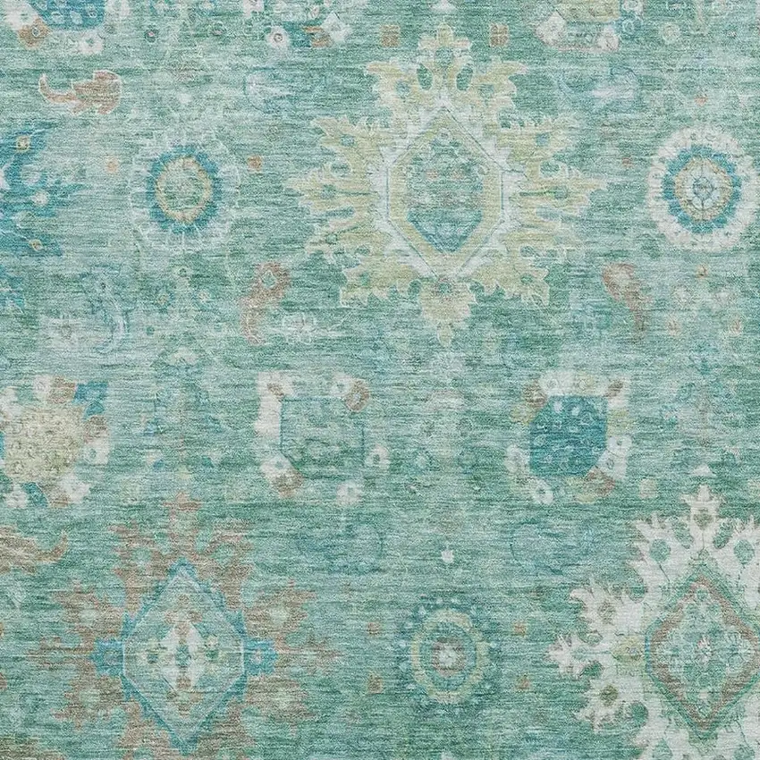 Teal Copper And Ivory Oriental Washable Area Rug With UV Protection Photo 3