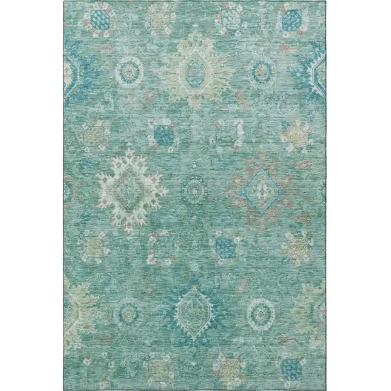 Teal Copper And Ivory Oriental Washable Area Rug With UV Protection Photo 4