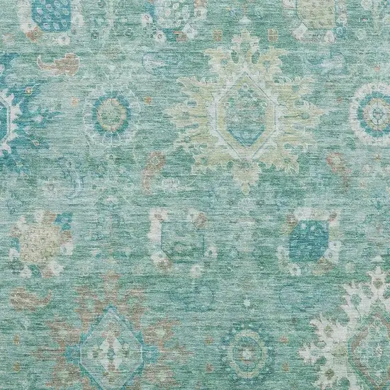 Teal Copper And Ivory Oriental Washable Area Rug With UV Protection Photo 3