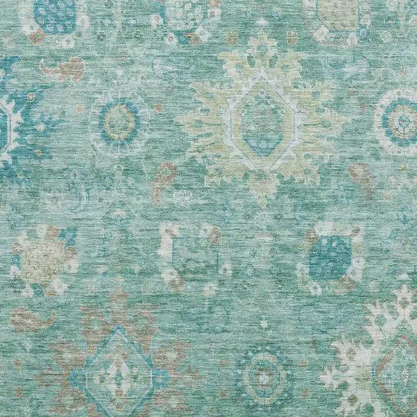 Teal Copper And Ivory Oriental Washable Area Rug With UV Protection Photo 3