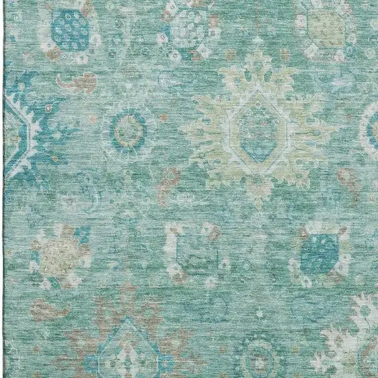 Teal Copper And Ivory Oriental Washable Area Rug With UV Protection Photo 3
