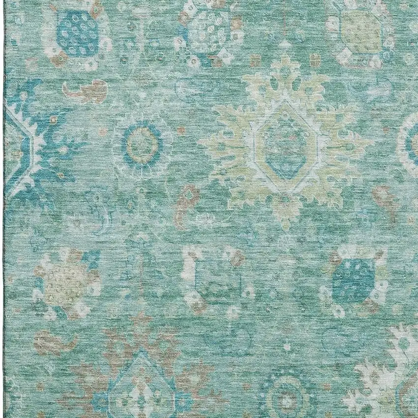 Teal Copper And Ivory Oriental Washable Area Rug With UV Protection Photo 3