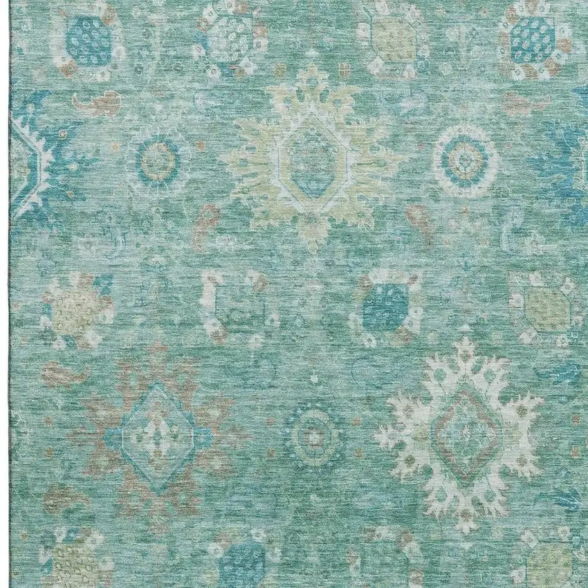 Teal Copper And Ivory Oriental Washable Area Rug With UV Protection Photo 4